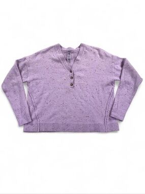 Lou & Grey Lavender V-Neck Button Pullover Sweater Speckled Maroon and Tan XS